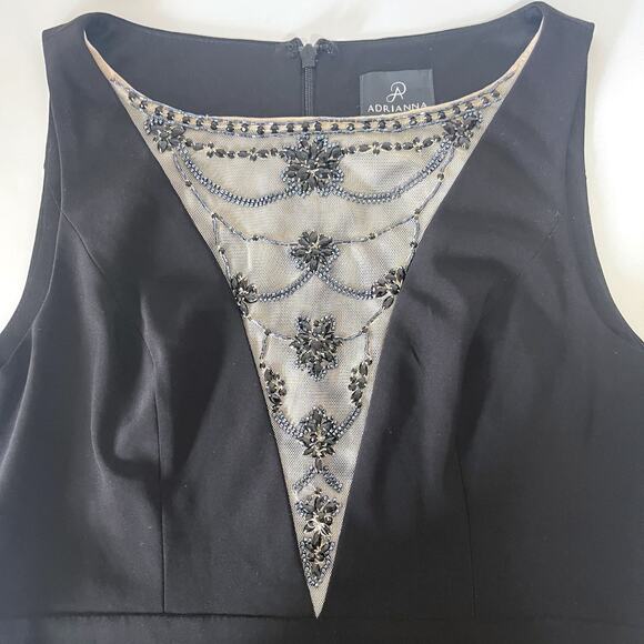 ADRIANNA PAPELL NWOT Beaded Mesh Neckline Maxi Dress in Black Size 6 - Picture 6 of 9